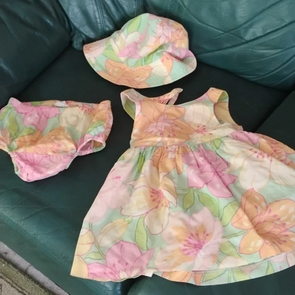 Gap SunDress  Panties & Bonnet 3 Piece Outfit  🥝 & TANGERINE 🍊